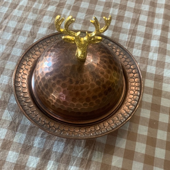 None Other - Copper and brass kitchen ensemble Deer Head Covered Dish small